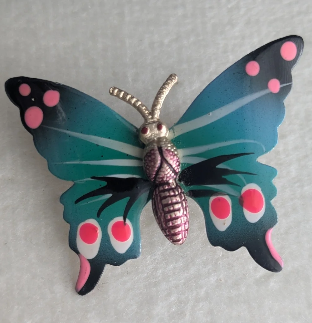 3 Vintage Multicolored Gold Tone Colorful Butterfly Brooches